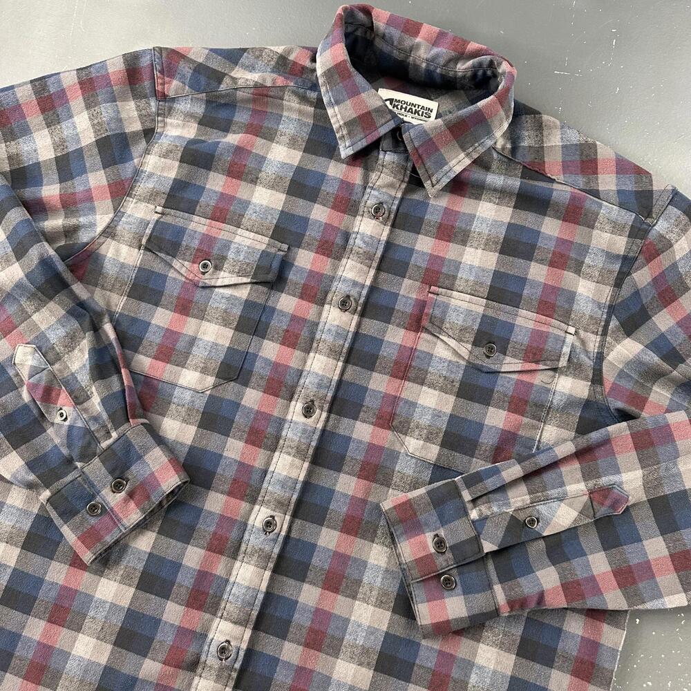 Mountain Khakis Shirt Men Large Blue Gray Peaks Flannel Wool Blend Shadowplaid